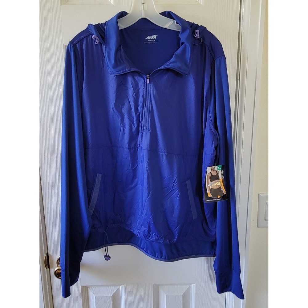 Avia 1/4 Zip Pullover Jacket XL 16-18 Blue 1/4 Zip Hoodie Windbreaker Active